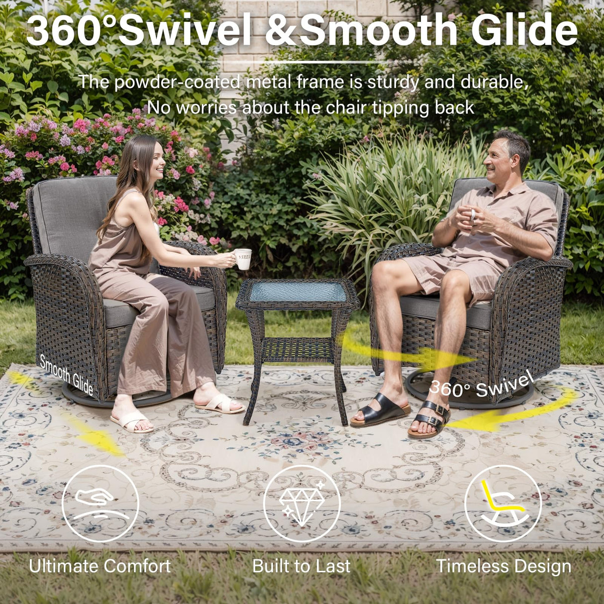 Belord Outdoor Furniture Set - 6 Pieces Patio Conversation Sectional Sofa Set with Swivel Rocker Outdoor Chairs Set of 2 and Wicker Coffee Table for Deck Backyard Sunroom Brown Belord