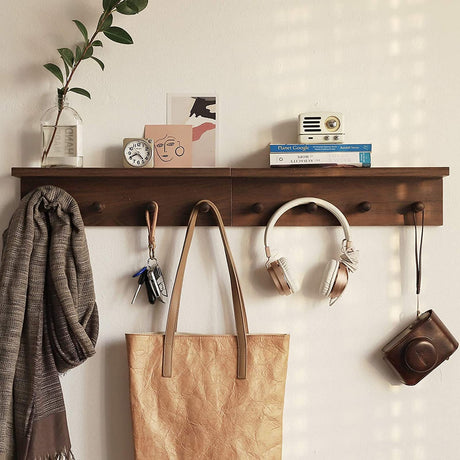 XAOMLP Entrance Coat Rack ，Coat Hooks, Wall-Mounted Wooden Hook Rack, Wall-Mounted Shelves are Very Suitable 1pcs(Walnut Color) XAOMLP
