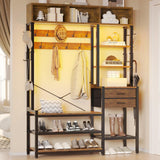 Itaar Hall Tree with Bench and Shoe Storage, 7-in-1 Entryway Bench with Coat Rack, 3 Storage Cubbies, 3 Storage Shelves, 17 Coat Hooks, 2 Fabric Drawers (Rustic Brown) Itaar