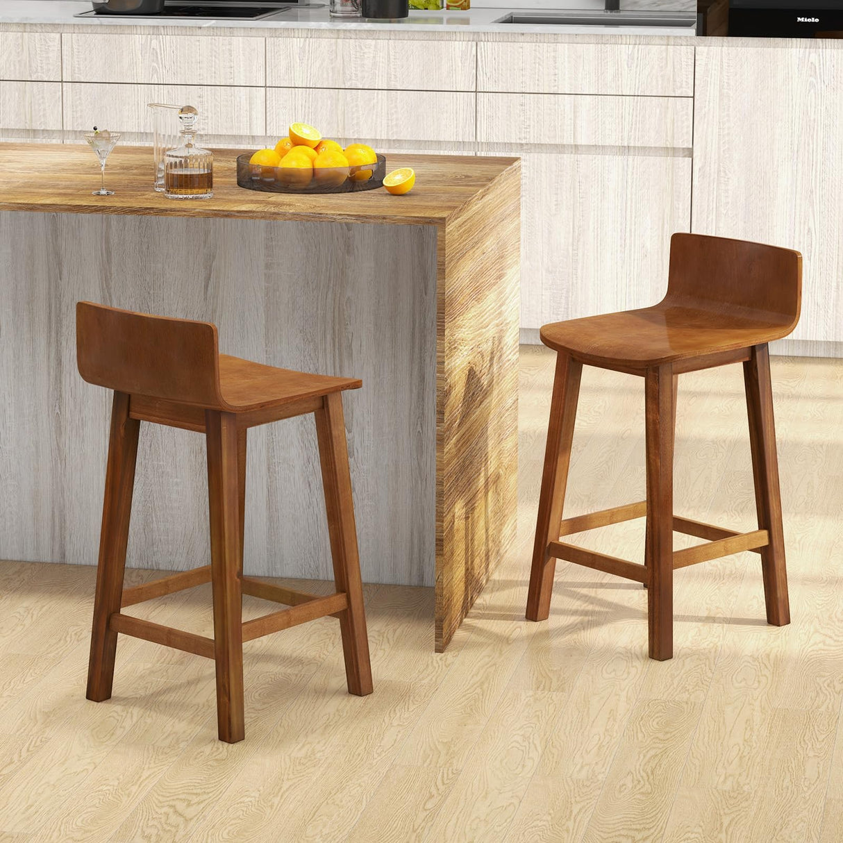Giantex 24.5" Bar Stools Set of 2, Counter Height Stools w/Backrest & Footrest, Wooden Bar Dining Chairs, Armless Solid Wood Barstools for Kitchen Island, Pub, Dining Room, Breakfast, Kitchen, Cafe Giantex