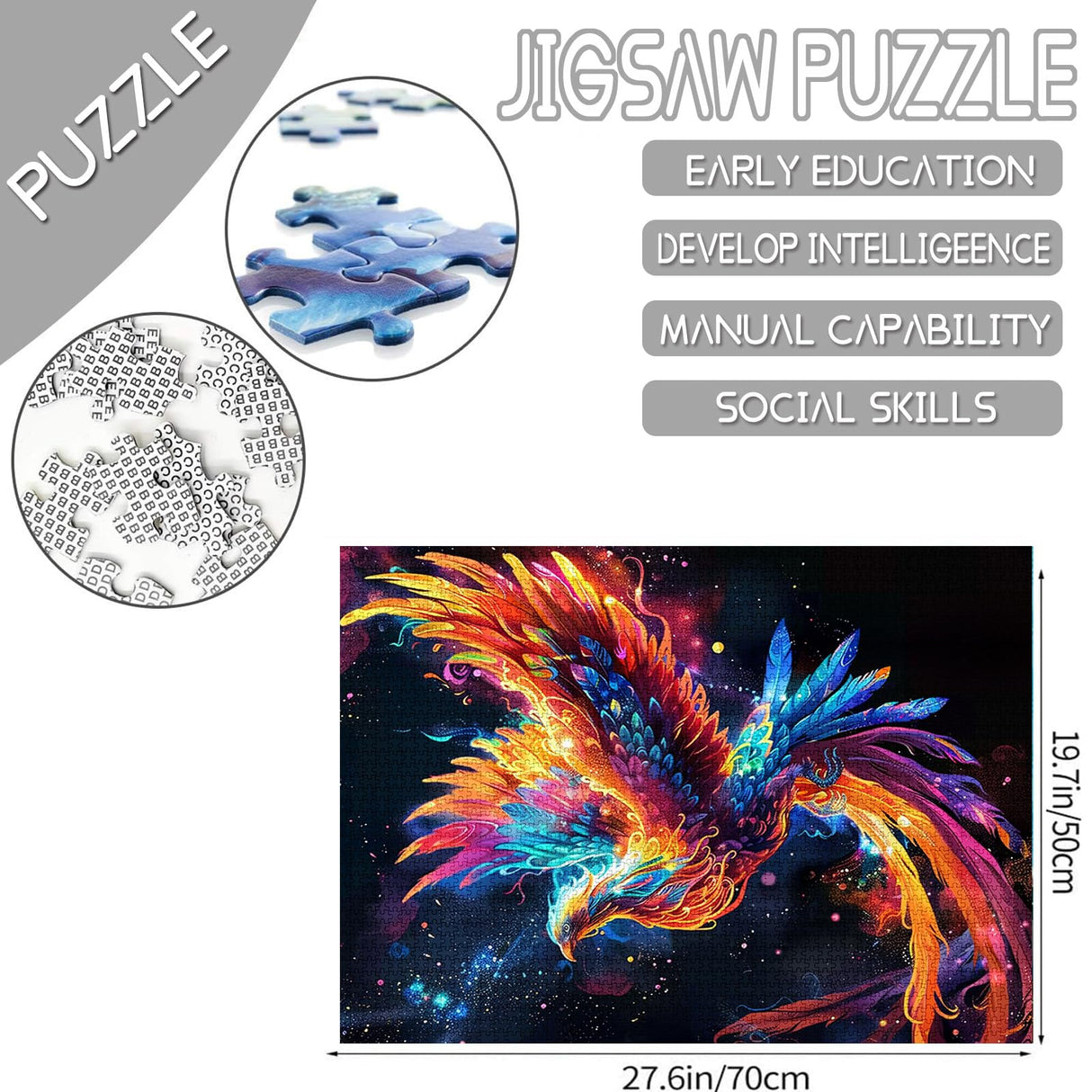 Fire Phoenix Jigsaw Puzzle，Sacred Fantasy Animals 1000 Pieces Jigsaw Puzzles for Adults，27 x 20 Inches Puzzles ，HD Quality Flapping Fly Fire Phoenix Puzzle Gift，Family Activity Perfect for Game Night Tucocoo