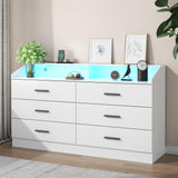 Gyfimoie 6 Drawer Dresser with Power Outlet, Chest of Drawers with LED Light, Modern Dresser with Open Storage Cubby, Double Wide Dresser Organizer for Bedroom, Living Room, Entryway, Hallway Gyfimoie