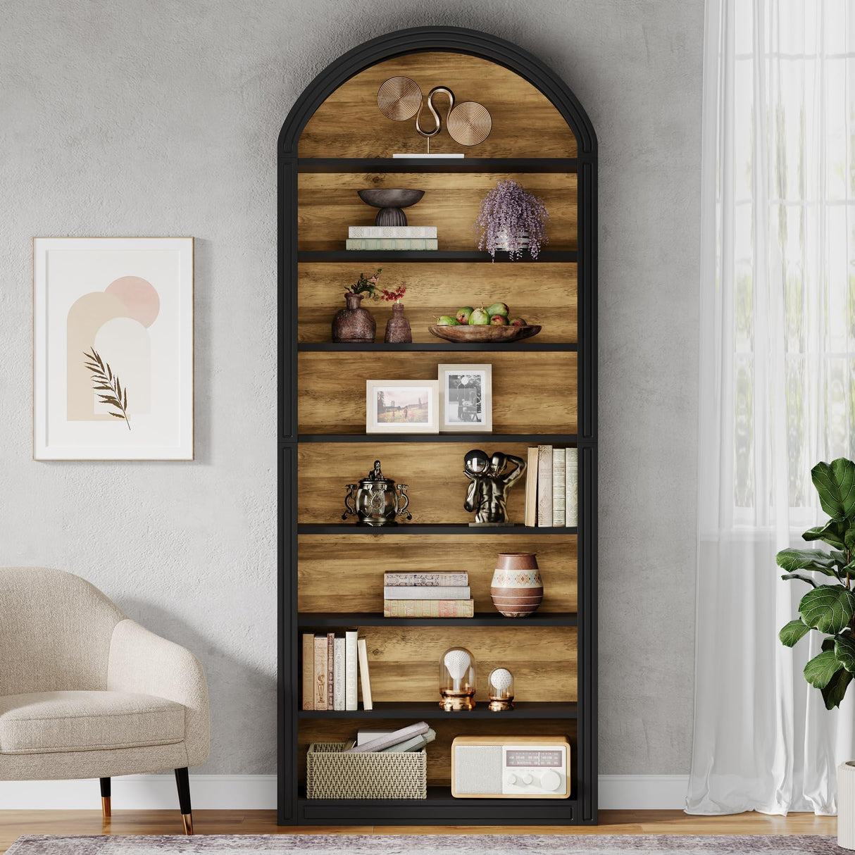 Tribesigns 79.5" Tall Arched Bookshelf, 8-Tier Modern Black Arched Bookcase with Storage Shelves, Floor Standing Wood Display Shelving Unit, Set of 2 Tribesigns