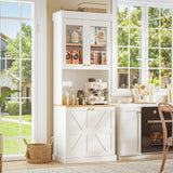 71" Tall Farmhouse Kitchen Pantry, Large Storage Cabinet with Glass Doors, Freestanding Coffee Bar Hutch with Microwave Stand, Adjustable Shelves for Kitchen, Living Room, Set of 3, White ivaniti