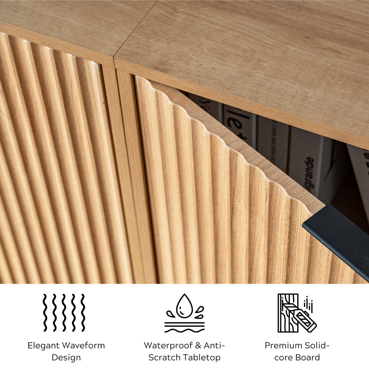 EYYTHUNG Fluted Storage Cabinet Set of 2, Sideboard Buffet Cabinet Modern Accent Cabinet with Adjustable Shelves, Credenza, Console Table Entryway Cabinet for Living Room, Natural Oak EYYTHUNG