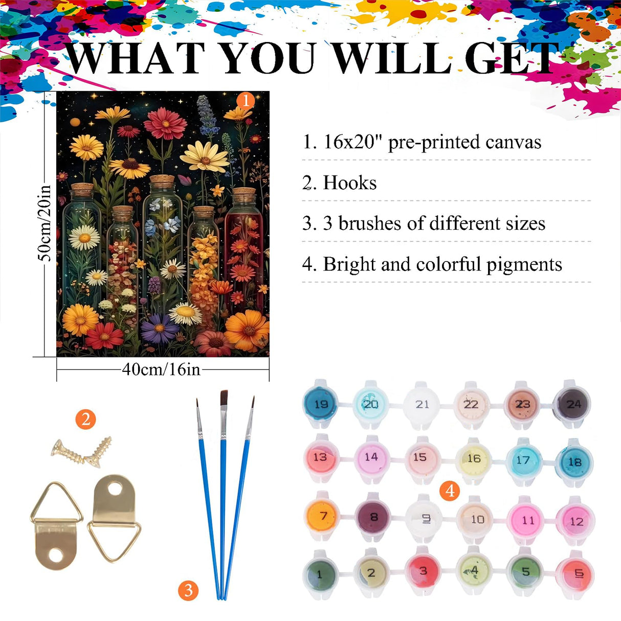 cewlonp Flowers Paint by Number for Adults-DIY Acrylic Oil Painting Adults Paint by Numbers Flowers,Paint by Numbers Kits for Gift Home Wall Decor 16x20inch cewlonp