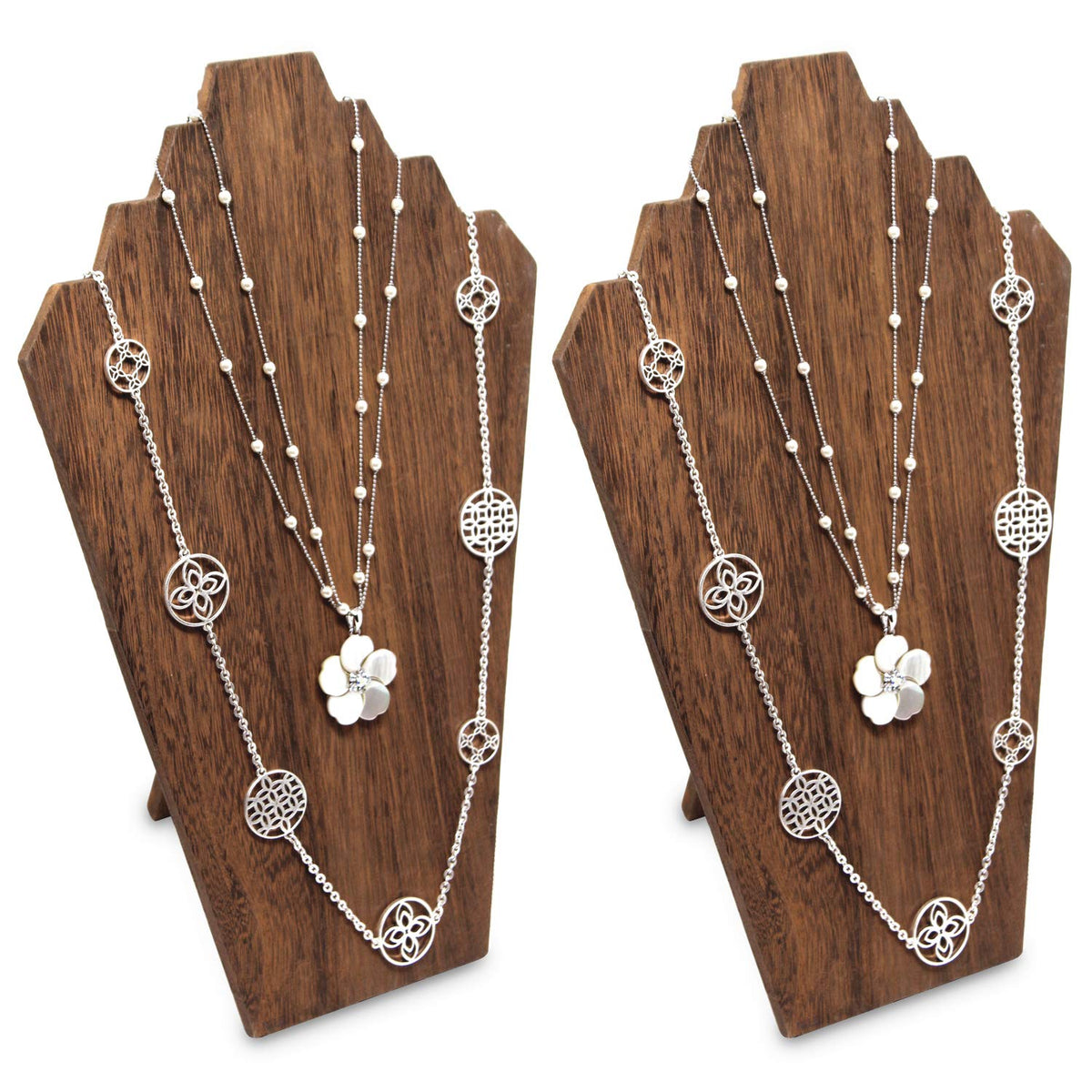 Ikee Design 2 Pcs Lightweight Wooden Necklace Display Bust Easel Jewelry Display for Shows, Necklace Stand, Brown Color, 8.3 W x 4.3 D x 13 H in Ikee Design