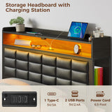 Rolanstar Bed Frame Twin Size with Storage Headboard and 2 Drawers, Upholstered Platform Bed with Charging Station and LED Light, Heavy Duty Frame Support, No Box Spring Needed, Noise Free, Black Rolanstar