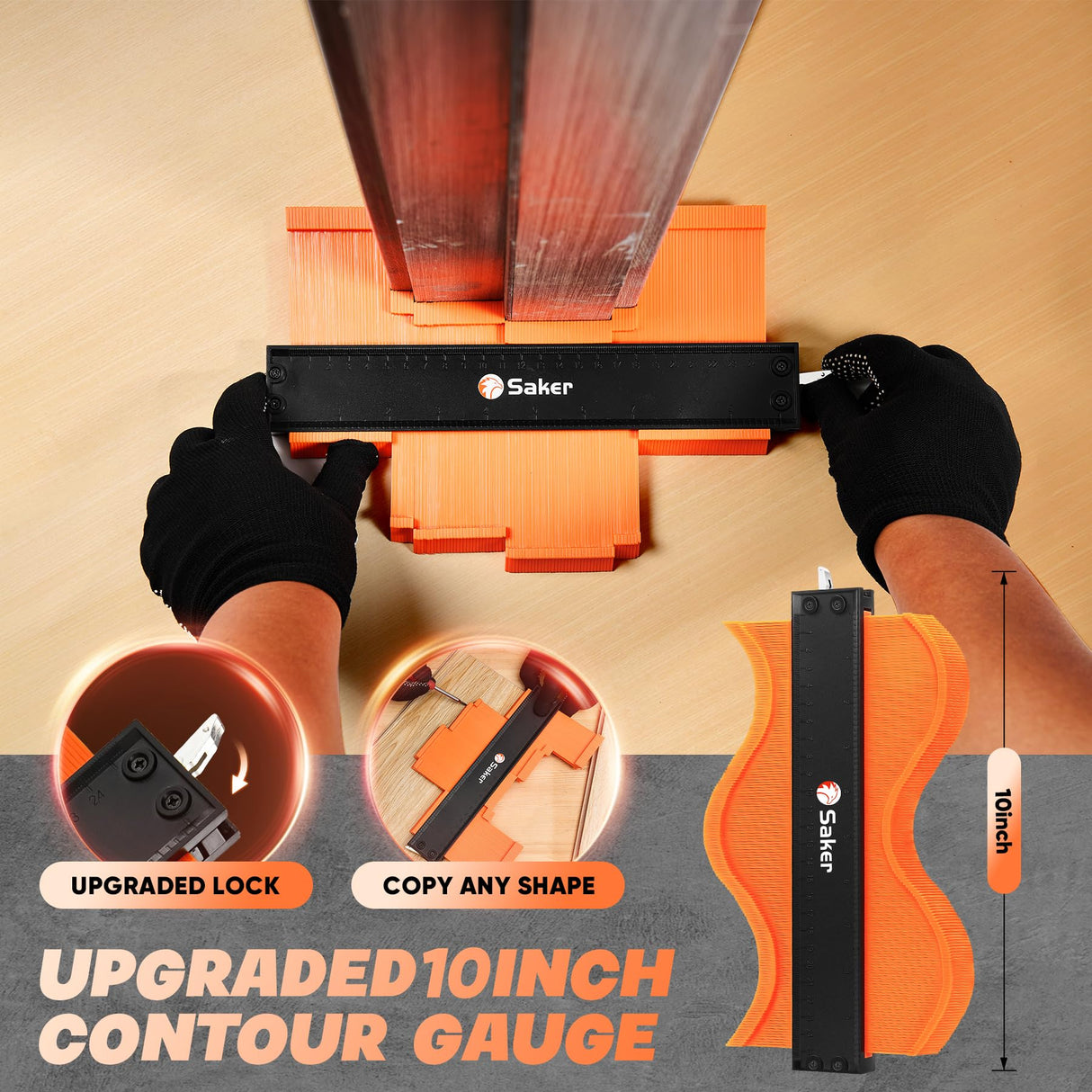 Saker Laminate Flooring Tools, 65-Piece Wood Flooring Installation Kit with 60 Flooring Spacers,Tapping Block with Handle, Pull Bar, 10”Contour Gauge, Rubber Mallet, Tape Measure Saker