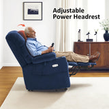 MCombo Large Triple Motor Power Lift Recliner Chair with Massage and Dual Heating, Adjustable Headrest for Tall Elderly People, Fabric 7634 (Navy Blue, Large) MCombo