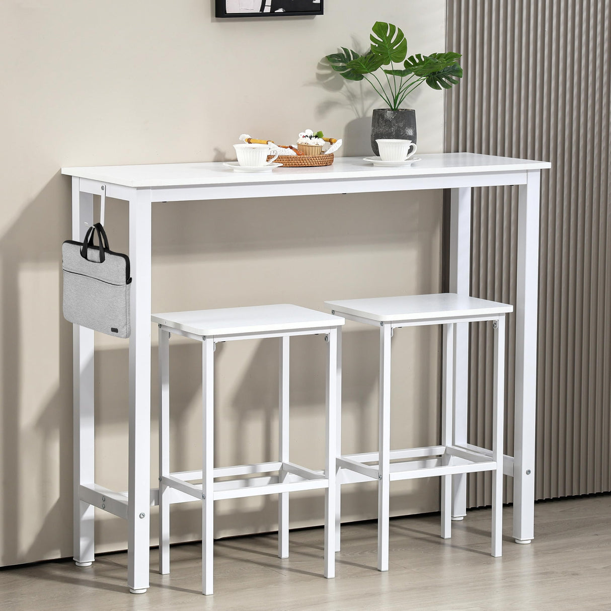 Finnhomy 47" Industrial Bar Table Set with 2 Stools - Counter Height Dining & Pub Table for Small Spaces, Kitchen, Apartment, Breakfast Nook - Metal & Wood, Space-Saving Furniture - White Finnhomy