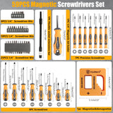 MulWark Magnetic Screwdriver Set 59 Piece Chrome Vanadium Steel, Ergonomic Design Rubber Handle Screwdriver Set with Case Slotted, Phillips, Hex, Pozidriv, Torx and Precision, Magnetizer Demagnetizer MULWARK