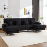 VYNELITO U Shaped Sectional Sofa Couch, 4 Seat Sofa with Double Chaise Lounge for Living Room, 104" Comfy Corduroy Couch with USB and Lights, Black Corduroy VYNELITO