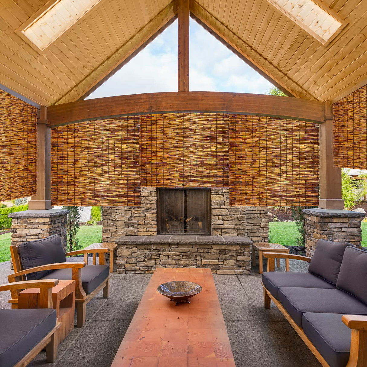 2 Pcs Natural Reed Bamboo Fencing Roll, Bamboo Privacy Screen 3.3 Feet High x 13.3 Feet Long and 200 Pcs Nylon Black Cable Ties Cord for Garden Balcony Window Indoor Outdoor(Dark Brown) Juexica