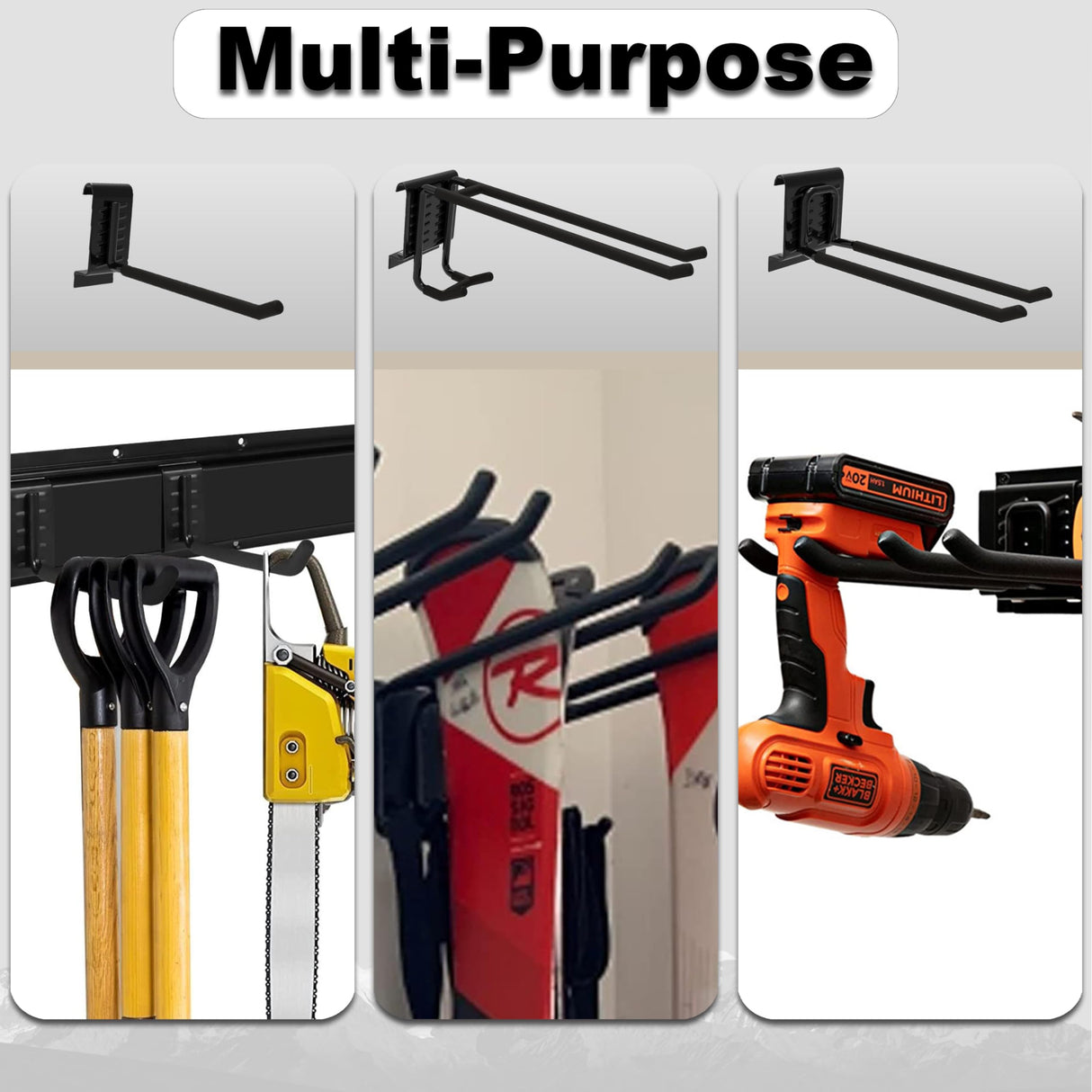 LOKMON Garage Tool Organizer Wall Mount 48 Inch Garden Yard Tool Organizer Adjustable Tool Hangers Wall Shovel Holder 3 Rails & 9 Hooks Heavy Duty LOKMON