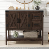 AMERLIFE 36" Farmhouse Bathroom Vanity with Sink Combo, Freestanding Small Single Wood Barn Door Bath Storage Cabinet Set with Sliding Drawers & Open Shelf, Paper Towel Holder, Rustic Brown AMERLIFE