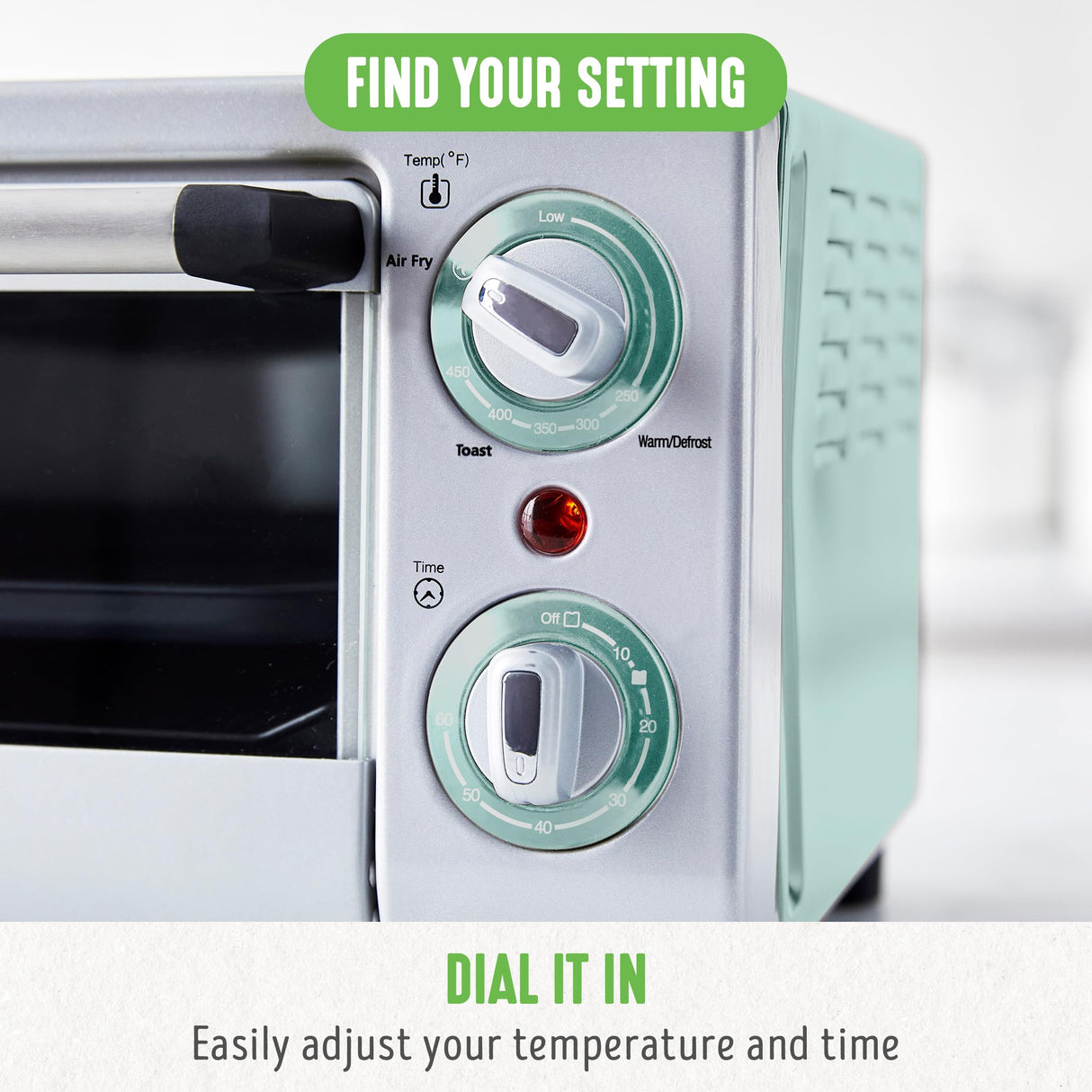 GreenLife Countertop Toaster Oven Air Fryer Stainless Steel, Healthy Ceramic Nonstick, PFAS and PFOA-Free, Tray & Basket, Bake, Broil, Reheat, Adjustable Temp & Time Control, Auto Shutoff, Turquoise GreenLife