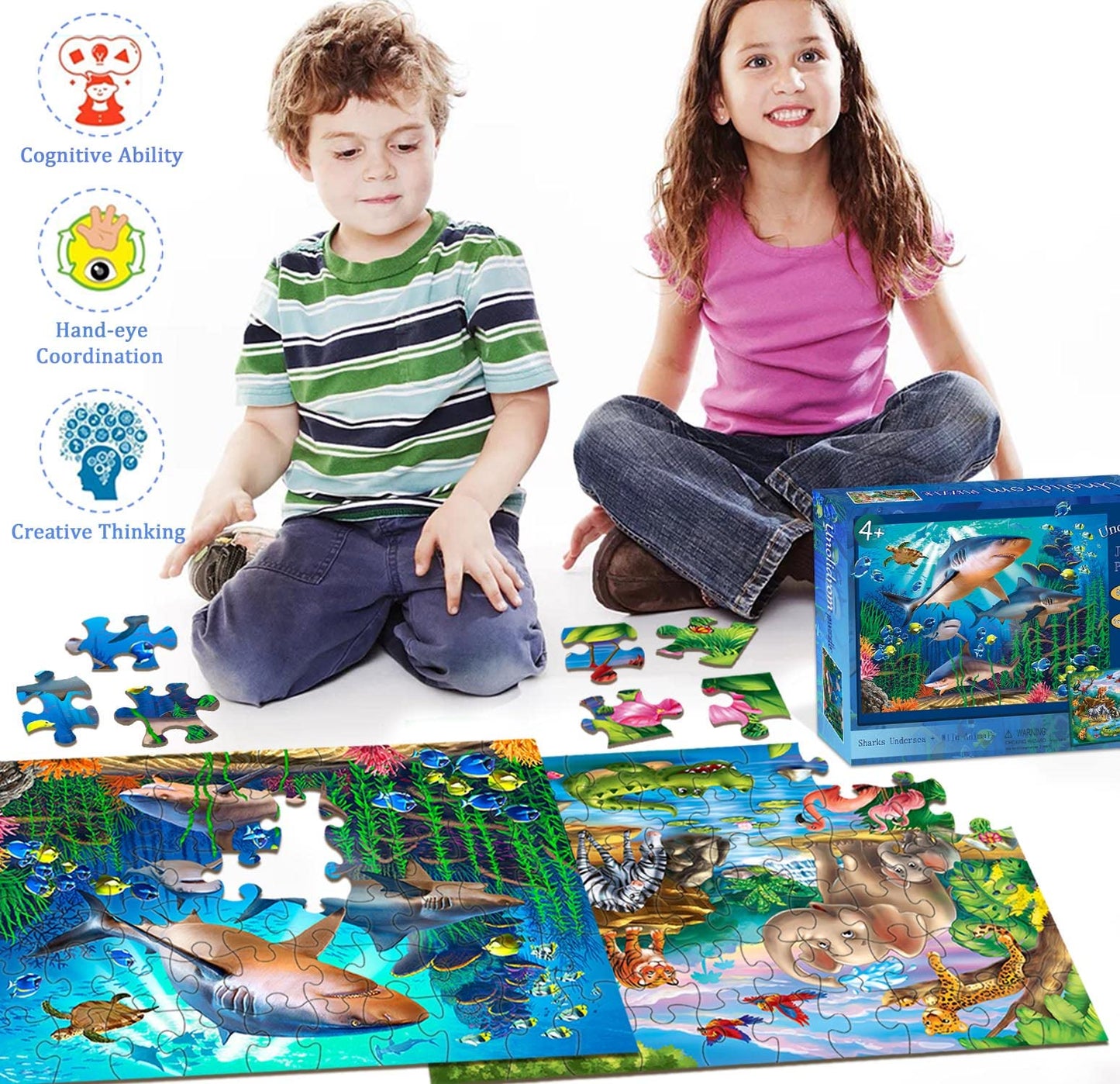 Puzzles for Kids Ages 4-8 – 2 x 60 Pieces Puzzles for Kids Ages 3-5 6-8 – Toy for Learning Ocean & Forest Animals – Educational Toys for Boy and Girl (2 Packs)