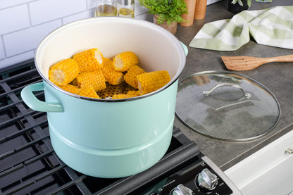 Kenmore Broadway Steamer Stock Pot with Insert and Lid, 16-Quart, Glacier Blue