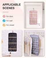 BAGSMART Hanging Jewelry Organizer, Necklace Holder Anti-tangle Earrings Rings Hanger with 20 Jewelry Bags Travel Storage Roll with Pockets Hang on Closet, Wall, Door,1 Piece, Large, Black BAGSMART