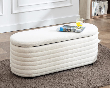 DM Furniture Storage Teddy Ottoman Bench Upholstered Fabric Storage Bench End of Bed Stool with Safety Hinge for Bedroom, Living Room, Entryway, Closet(44.5-inch, White) DM Furniture