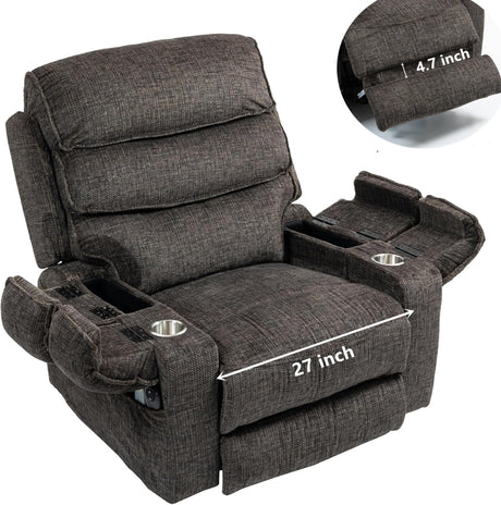 LITVZ 27in Extra Wide Power Lift Recliner Chair for Elderly, Extended Footrest, Big Tall M 400lb, Heat Massage, Lay Flat, Sleeping, Oversized, Arm Storage & Cup Holders and USB & Type C Charging LITVZ