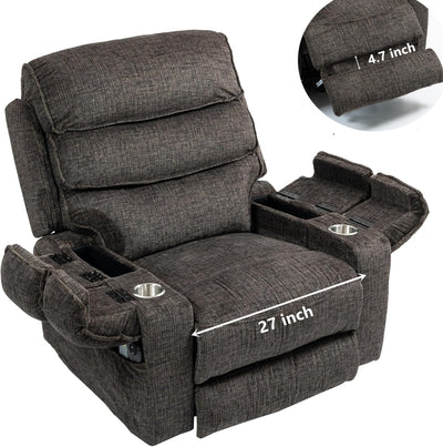 LITVZ 27in Extra Wide Power Lift Recliner Chair for Elderly, Extended Footrest, Big Tall M 400lb, Heat Massage, Lay Flat, Sleeping, Oversized, Arm Storage & Cup Holders and USB & Type C Charging