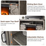 OKD Fireplace TV Stand for 65+ Inch TV, 33" Tall Highboy Farmhouse Entertainment Center w/ 23'' Electric Fireplace, Rustic Media Console w/Sliding Barn Door for Living Room, Light Rustic Oak OKD