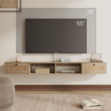 EROMMY Modern Rattan Floating TV Stand, Wall-Mounted Floating Stand for TVs up to 80 Inches with Doors, Entertainment Center for Under TV Storage, 70 inch, Oak EROMMY