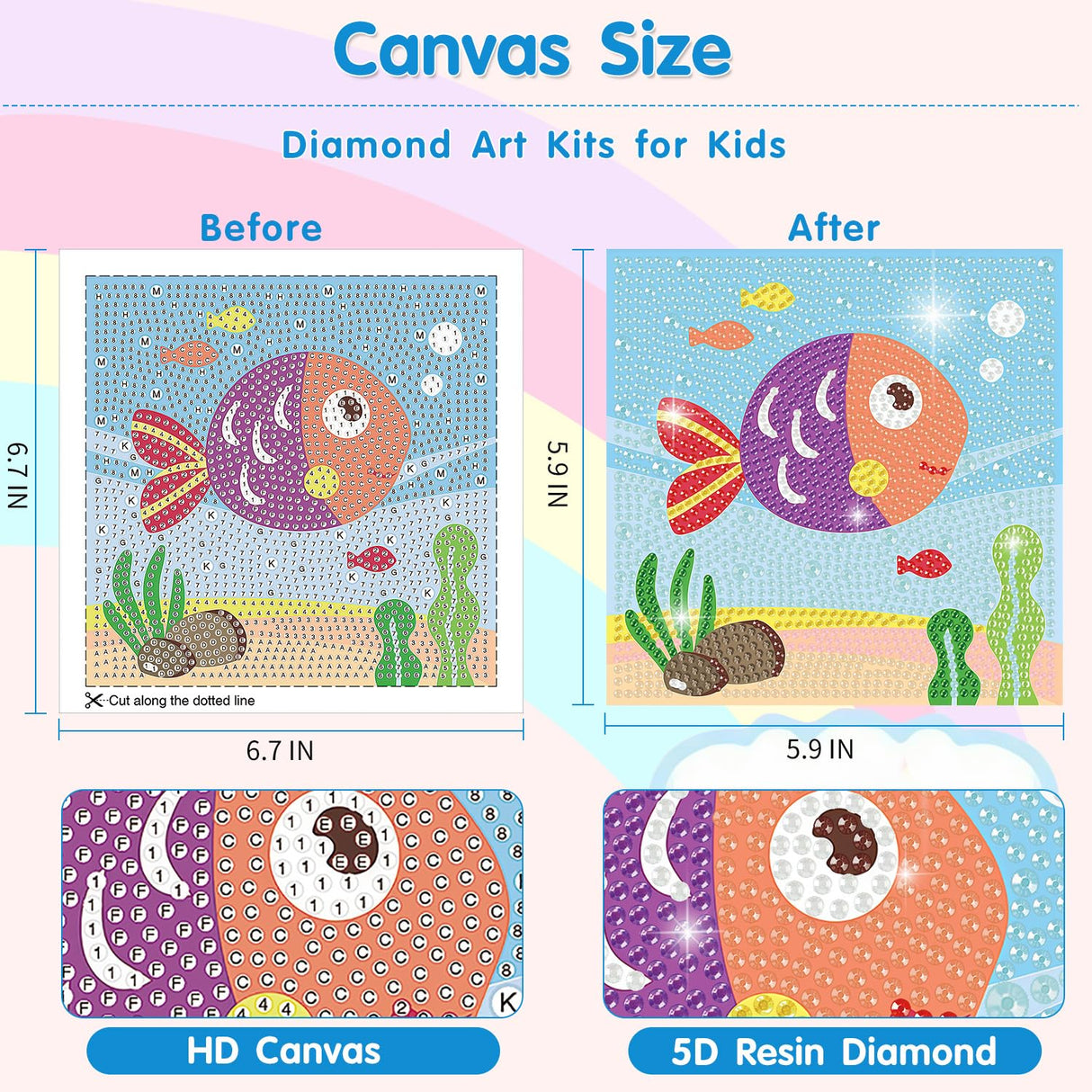 DIYGEMDOT 6 Pack Diamond Art Kits for Kids, Cute Animals Diamond Painting for Beginners, DIY 5D Gem Art for Girls & Boys Ages 6-8-10-12, Children's Christmas Gifts (6x6 inches) DIYGEMDOT