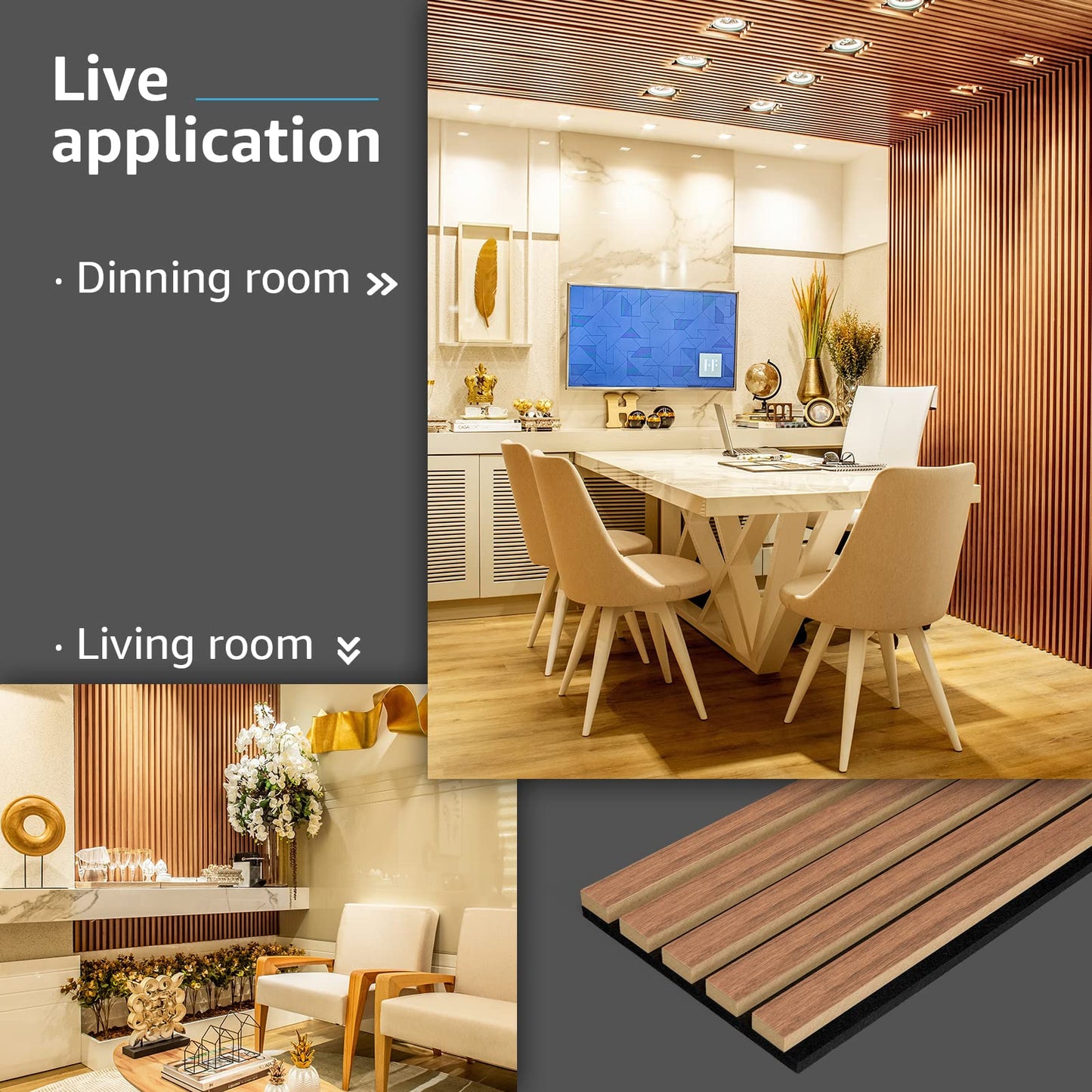 Art3d 4-Piece Wood Slat Acoustic Panels for Stylish Decor and Noise Reduction, 3D Textured Panel for Ceiling and Wall, Walnut - WoodArtSupply