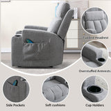 CANMOV Manual Massage Heat Recliner Chair Set of 2,Soft Fabric Recliner Chair with Overstuffed Arm and Back, Manual Reclining Single Sofa with 2 Cup Holders, Side Pocket for Living Room,Grey CANMOV