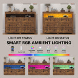 Dresser for Bedroom with 6 Drawers, Wide Chest of Drawers with LED Light and Power Outlet, Wooden Closet Organizer Clothes Storage Cabinet, Modern Double Dressers for Living Room, Hallway, Brown Xixini