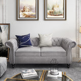 3 Piece Living Room Set, Velvet Chesterfield Sofa Loveseat Couch Chair with Scroll Arms and Nailhead for Living Room, Office (Grey) ORRD
