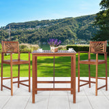 COSTWAY 3PCS Bar Table Set, Outdoor Acacia Wood Dining Set, Spacious Tabletop, Comfortable Backrest, Suitable for Sunroom, Backyard, Balcony, Space-Saving Design COSTWAY