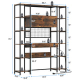 Nosepen 5 Tiers Rustic Bookshelf with Home Office Desk and RGB Lights and Power Outlet, 71.1" Tall Book Shelf with Drawer & Storage Cabinet & 12 Storage Shelves, Large Bookcase with 2 Doors, Brown Nosepen