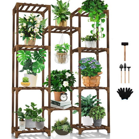 Uneedem Plant Stand Indoor Outdoor, Tall Plant Shelf for Multiple Plants, 10 tiers 11 Pot Large Plant Rack Wood Plant Holder Plant Shelves for Room Corner Balcony Garden Patio Uneedem