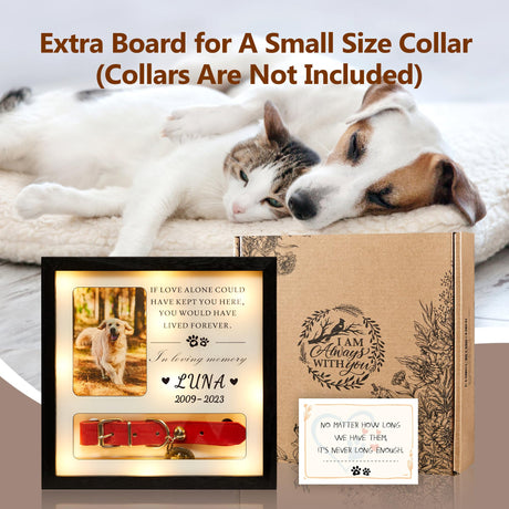 Pet Memorial Picture Frame Dog Collar Shadow Box 10"x10", Sympathy Remembrance Gift Keepsake for Loss of Dog or Cat, for Medium or Small Size Collars HKBS