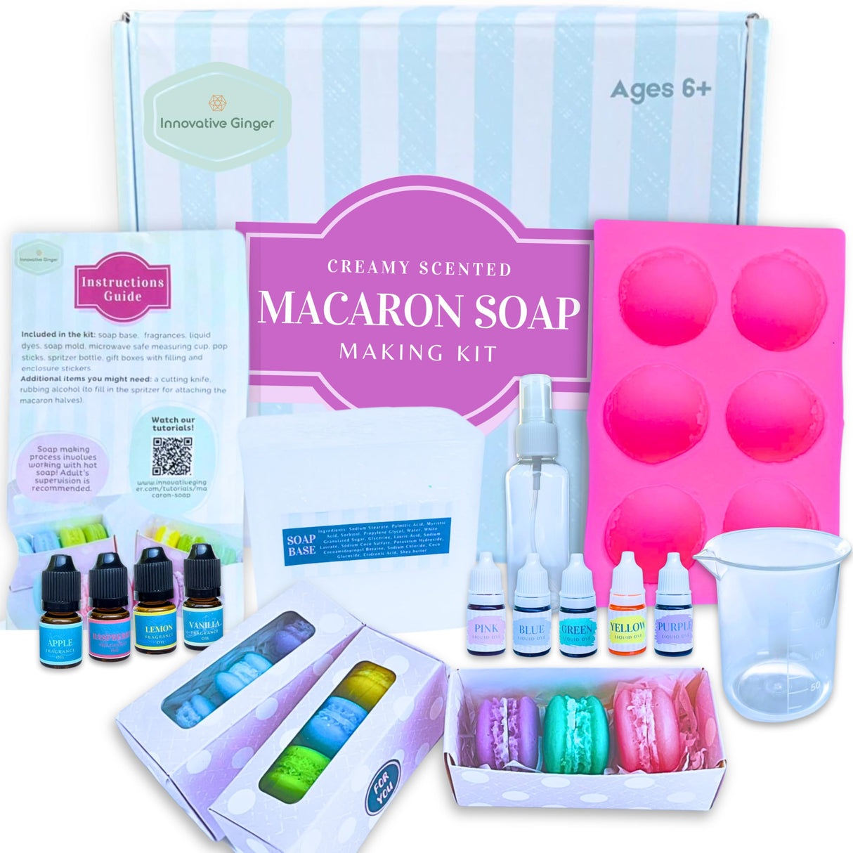 Innovative Ginger DIY Macaron Soap Making Craft Kit for Kids, Teens, and Adults - Fun, Easy, Creative - Large Soap - Perfect Birthday & Holiday Gift - Unique, Mess-Free, All-in-One Kit (Macaron) Innovative Ginger
