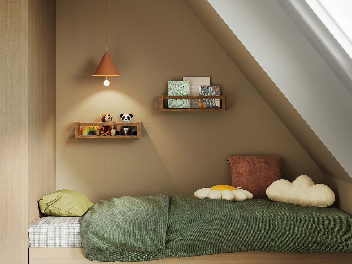 TidyCorner Upgraded Thick Floating Shelves - Multi-Use Wall-Mounted Bookshelves for Kids and Nursery, Ideal for Books, Toys, Spice Rack, Decor - Walnut Brown TidyCorner