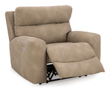 Signature Design by Ashley Next-Gen DuraPella Contemporary Faux Leather Wall Hugger Power Recliner with Adjustable Headrest and USB Ports, Light Brown Signature Design by Ashley