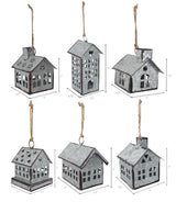 Sweet Summer Living Set of 6 Pieces Assorted Christmas Ornament, Village Houses, Farmhouse Decor, Tin Houses Galvanized Sweet Summer Living