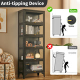 Lucky Monet 5 Tier Curio Display Cabinet with 13-Color LED Lights & Flip-Up Glass Doors, 3-Side Glass Lighted Display Case for Collectibles, Figures, Books, 67" Metal Storage Cabinet, Black Lucky Monet