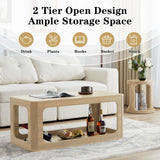 YUCHIATH Coffee Table for Living Room, Farmhouse Coffee Table with 2-Tier Storage, Accent Wood Coffee Table for Living Room (Natural) YUCHIATH