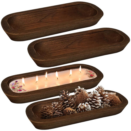 Royxen 4 Pack Wood Dough Bowl for Candle, Wooden Dough Bowls Paulownia, Rustic Bowl Vintage, Bowls for Candle, 14.5 x 5.5 Inch, Brown Royxen