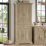 FACBOTALL Kitchen Pantry Storage Cabinet, 71" Tall Storage Cabinet with 4 Doors and 2 Drawers, Utility Kitchen Pantry with Adjustable Shelves for Dining Room Living Room,Light Oak FACBOTALL