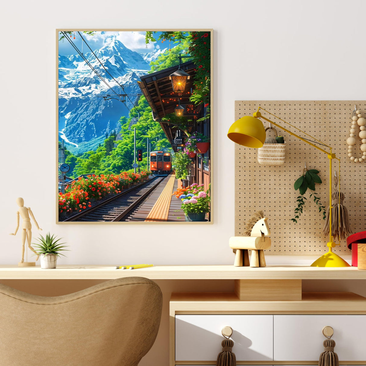 Yunruily Train Track Paint by Numbers Kit for Adults-Mountain Paint by Numbers Kits for Adults, Train Track Adult Paint by Number Kits on Canvas Perfect for Gifts Home Wall Decor(16x20inch) Yunruily