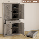 BORNOON Pantry Organizers and Storage Cabinet, 70” Barn Door White Kitchen Cabinet with Drawers and Adjustable Shelf, Tall Pantry for Kitchen, Dining Room, Living Room Bedroom BORNOON