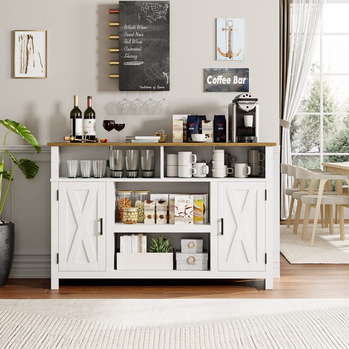 HOSTACK Barn Door TV Stand for TVs Up to 65", Modern Farmhouse Wood Entertainment Center, Media Console Table with Storage Cabinet & Adjustable Shelves, Buffet Sideboard for Dining Room, White HOSTACK