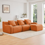 Aoiy & Wifon 115.3" Modular Sectional Sofa, 3-Seater Teddy Deep Seat Cloud Couch with 1 Movable Ottoman, Oversized Boneless Sectional Couch for Living Room, No Assembly Required, Orange Aoiy & Wifon